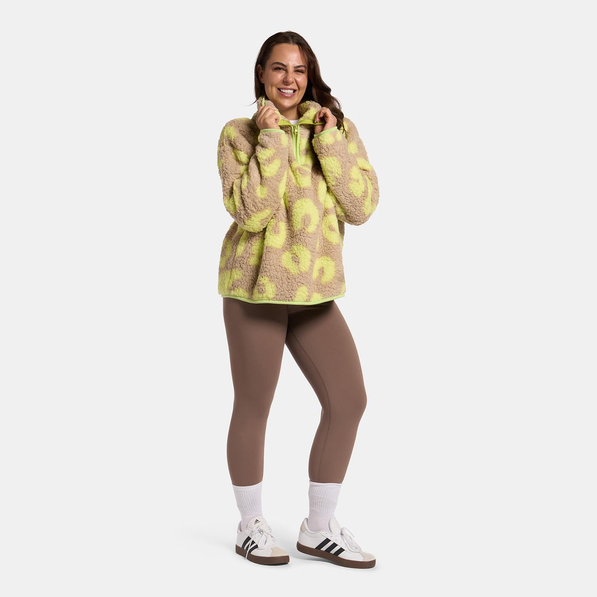 OHS Print Teddy Fleece Half Zip Jumper Womens Pullover Sweatshirt Long Sleeve