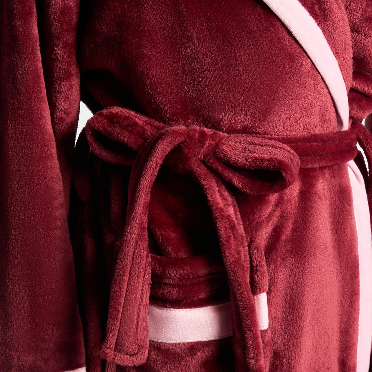 OHS Piped Edge Dressing Gown Flannel Fleece Winter Loungewear Hooded Bathrobe