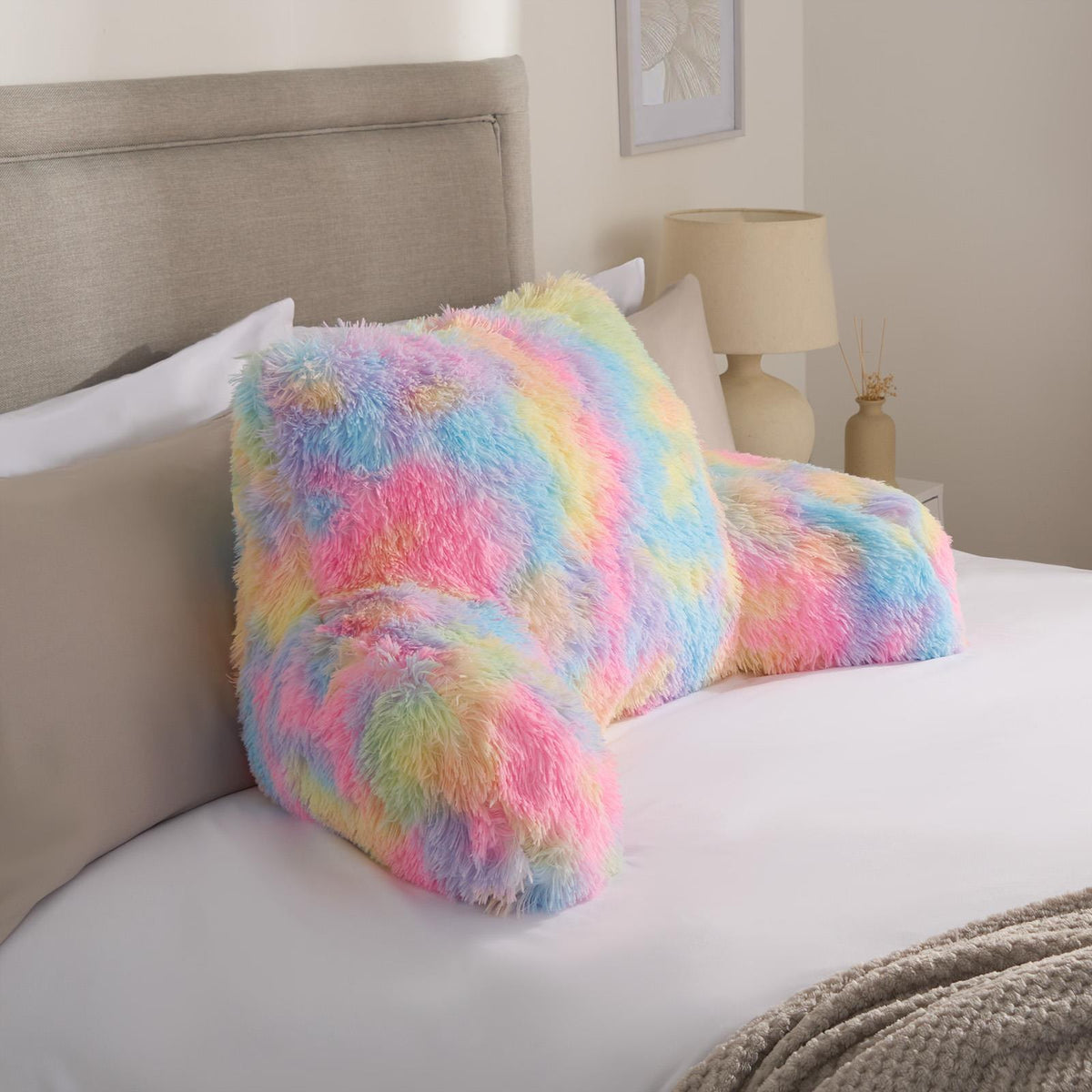 OHS Fluffy Cuddle Cushion Reading Pillow with Arms Lumbar Bed Chair