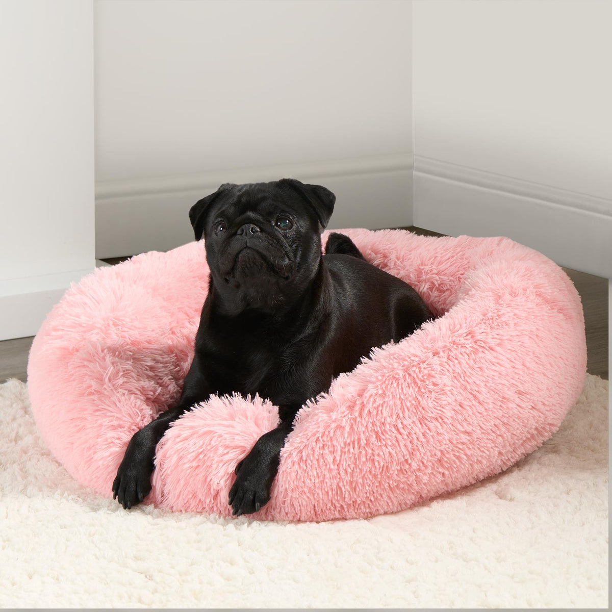 OHS Pet Bed Calming Fluffy Plush Fleece Dog Anti Anxiety Round Donut Washable