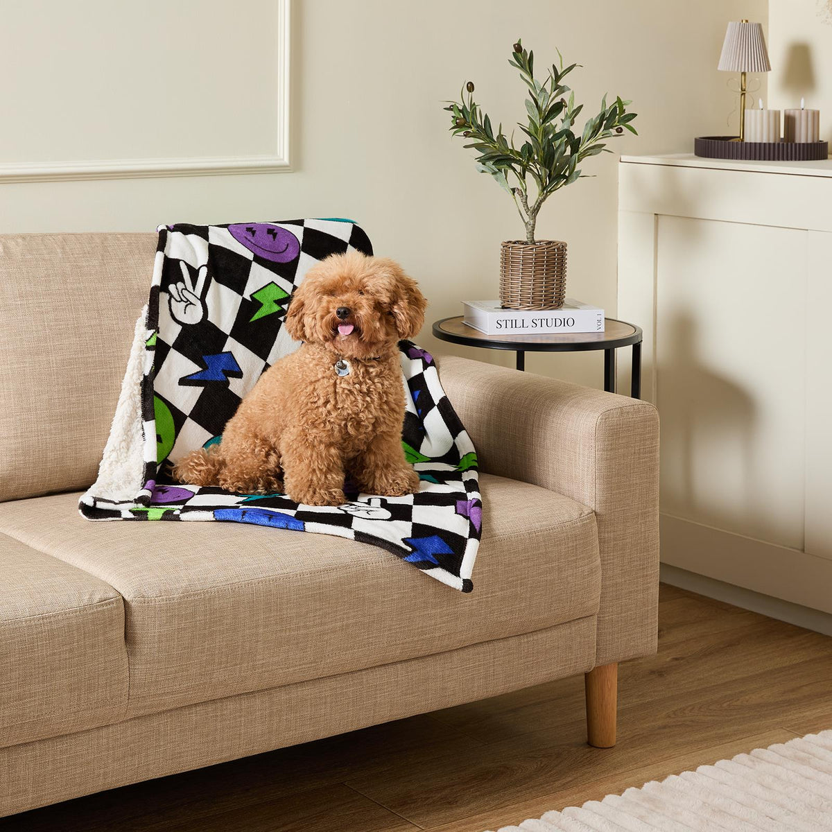 OHS Printed Pet Blanket Reversible Sherpa Fleece Dog Cats Thermal Calming Throw