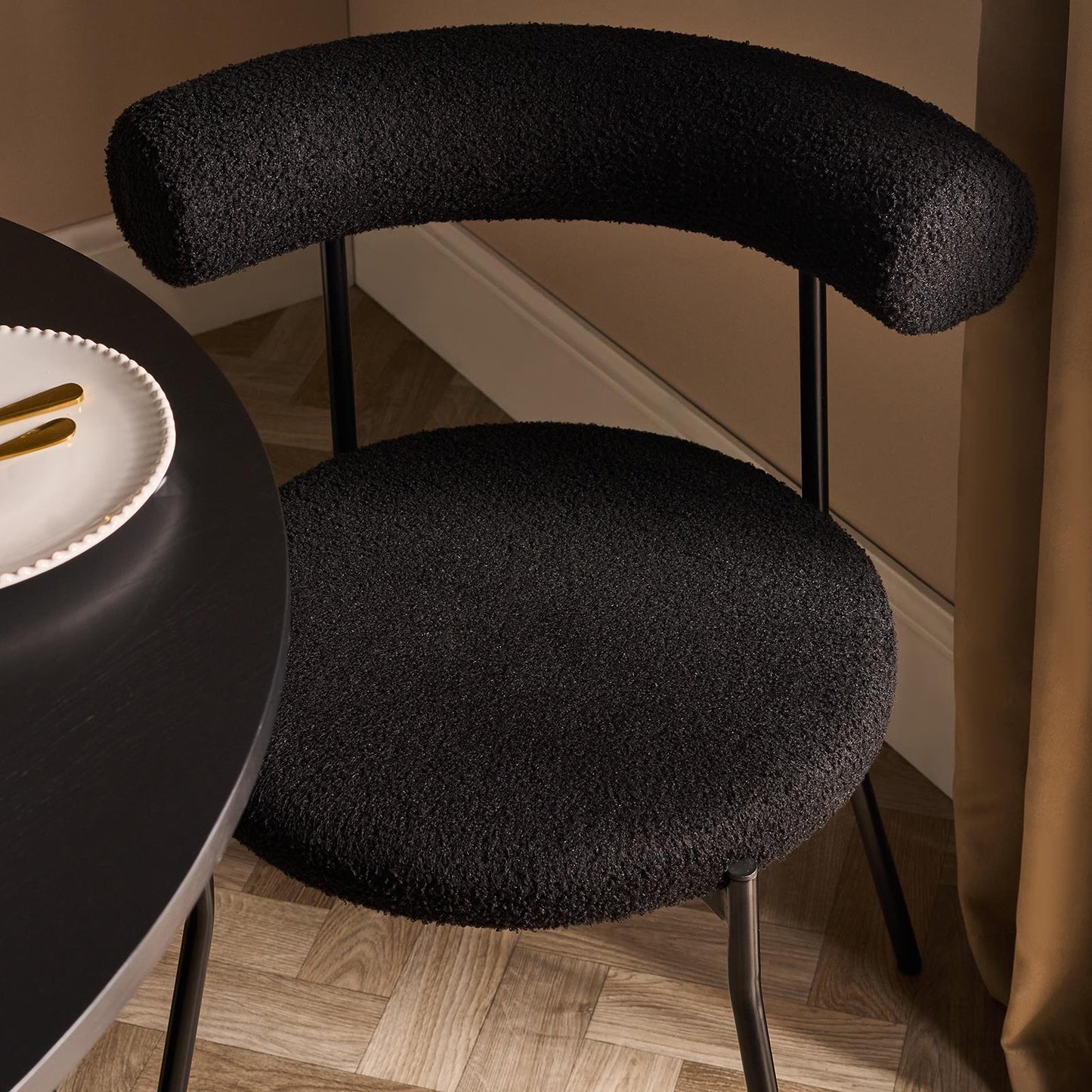 OHS Boucle Dining Chair with Metal Legs Modern Upholstered Kitchen Chair