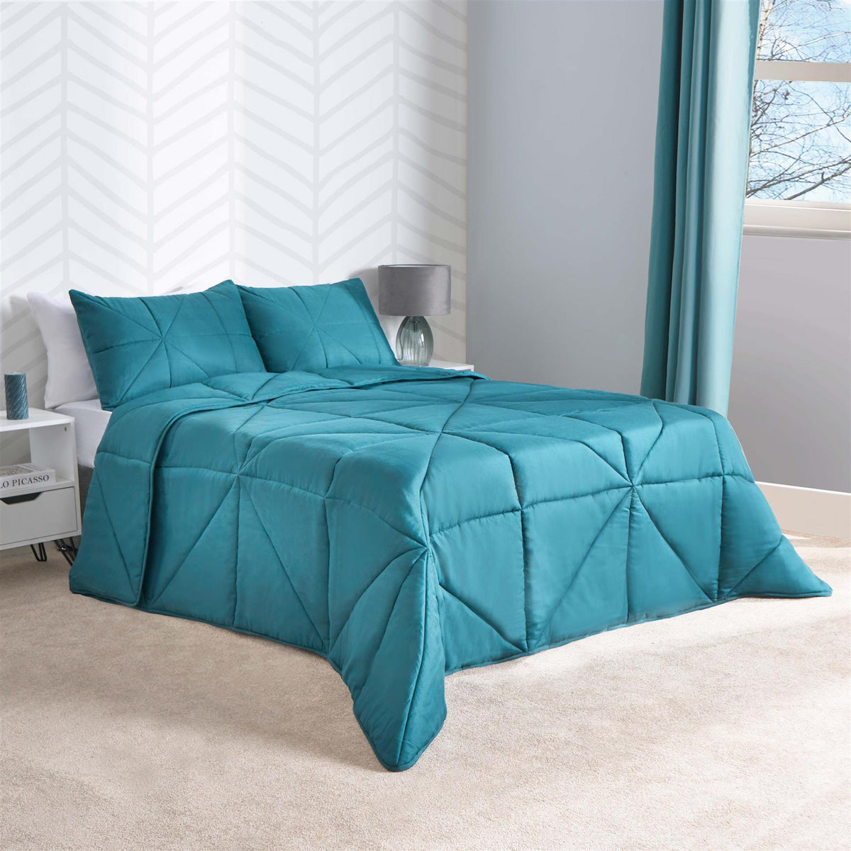 OHS Coverless Duvet Geo Quilted 7.5 TOG Bedding Set with Pillowcase Double King
