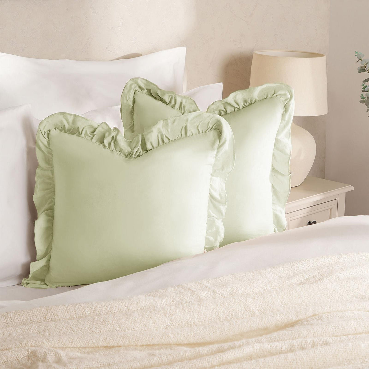 OHS Frill Cushion Covers Faux Linen Soft Square Pillowcases Home Decor Multipack