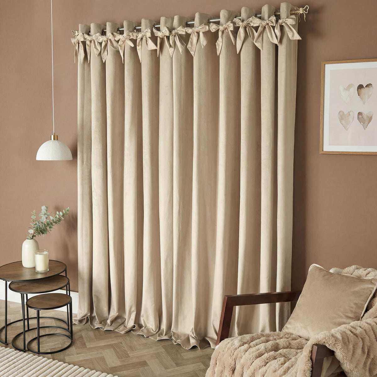 OHS Velvet Eyelet Curtains Bow Decor 2 Pair Of Ready Made Luxury Thick Ring Top