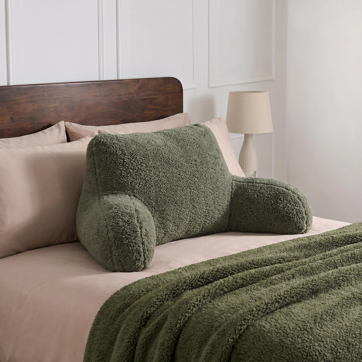 OHS Teddy Fleece Reading Pillow Cuddle Cushion with Arms Lumbar Bed Chair