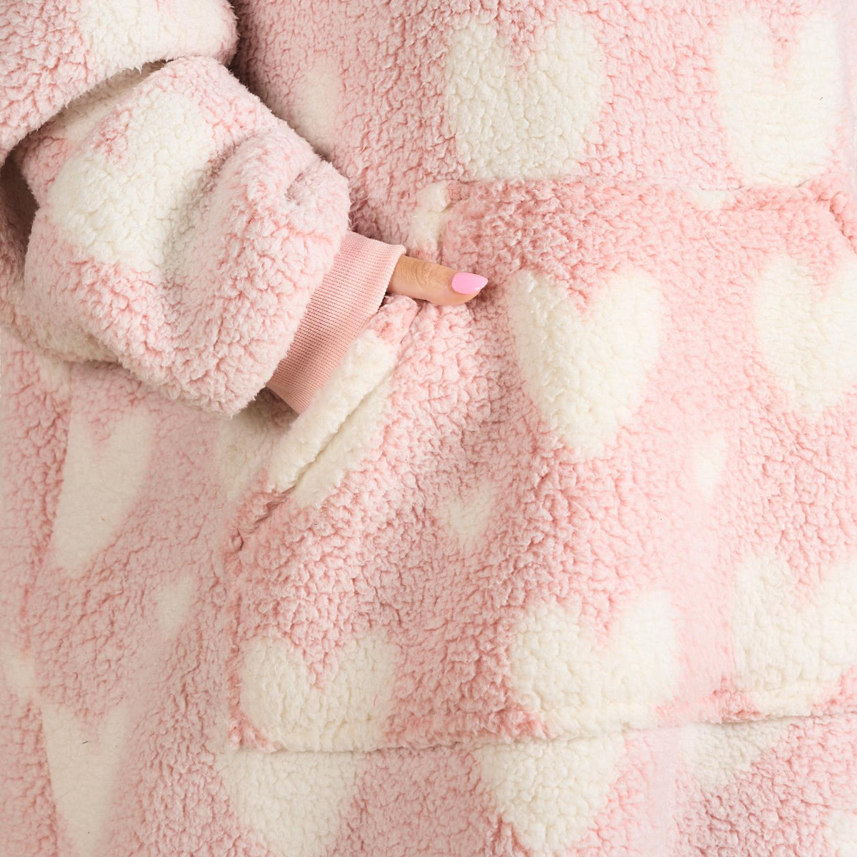 OHS Heart Hoodie Blanket Extra Long Soft Oversized Wearable Plush Warm Throw