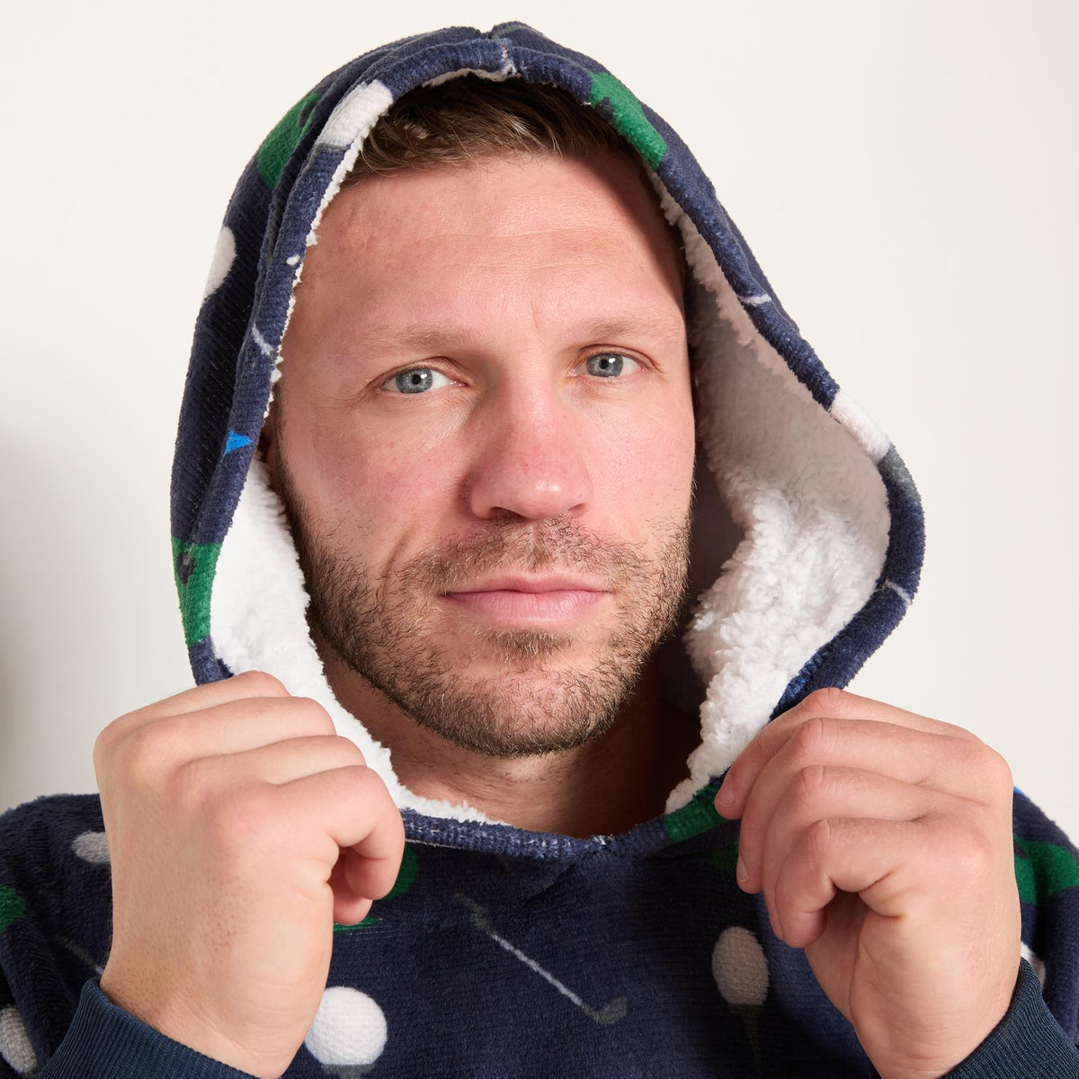 OHS Mens Printed Loungewear Set Winter Sherpa Nightwear 2-Piece Hoodie Jogger