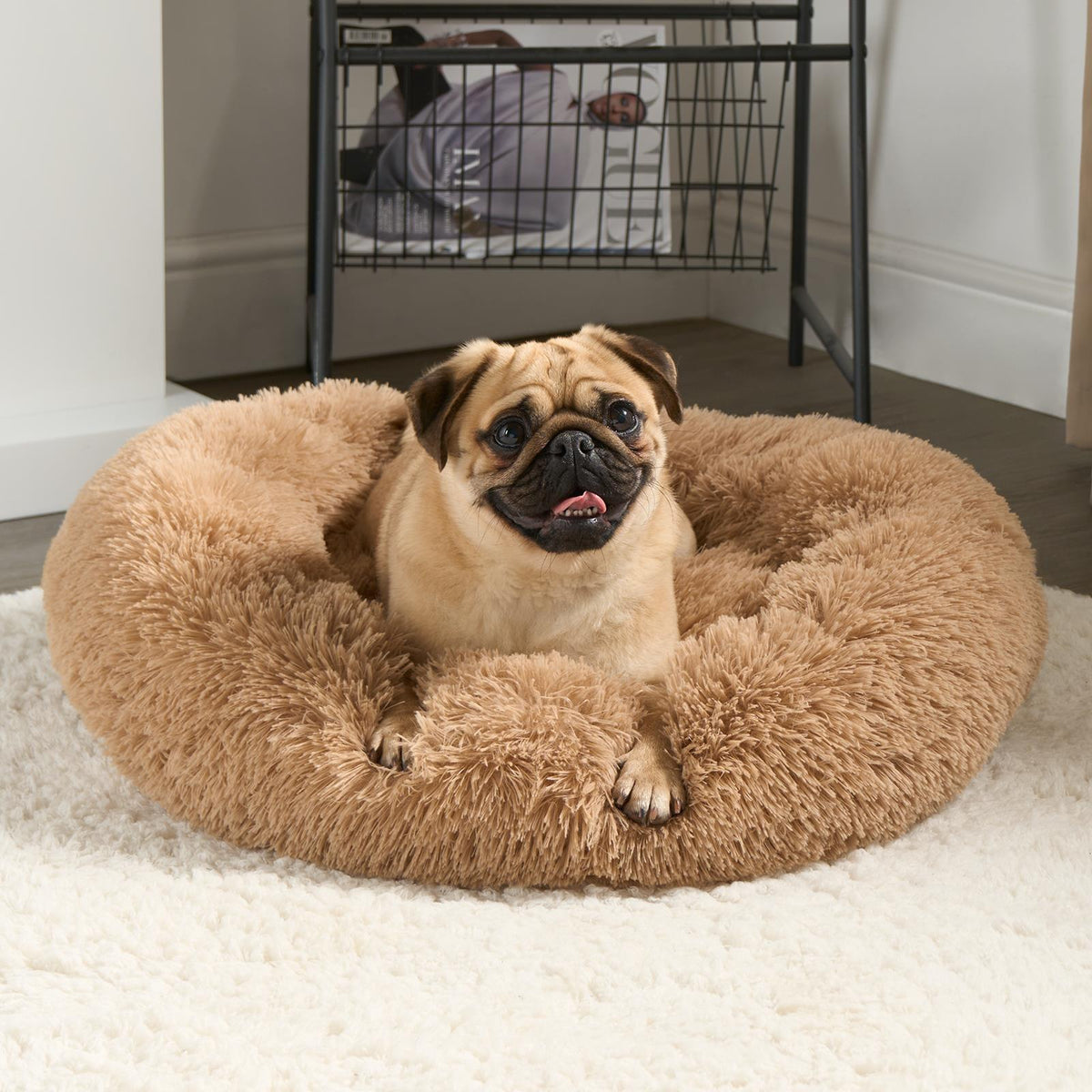 OHS Pet Bed Calming Fluffy Plush Fleece Dog Anti Anxiety Round Donut Washable