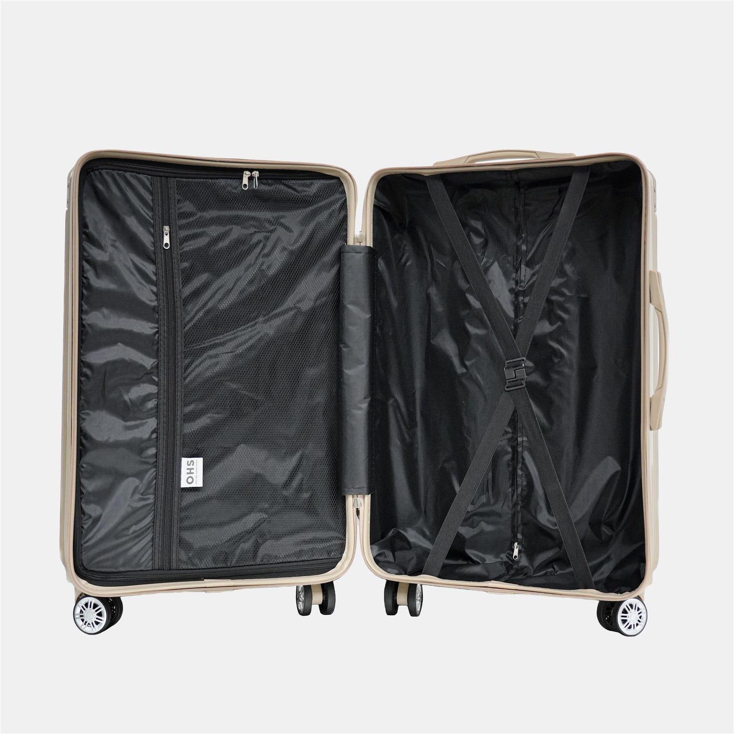 OHS Metallic Effect Suitcase Set 3-Piece Hard Shell Luggage 4 Wheel ABS