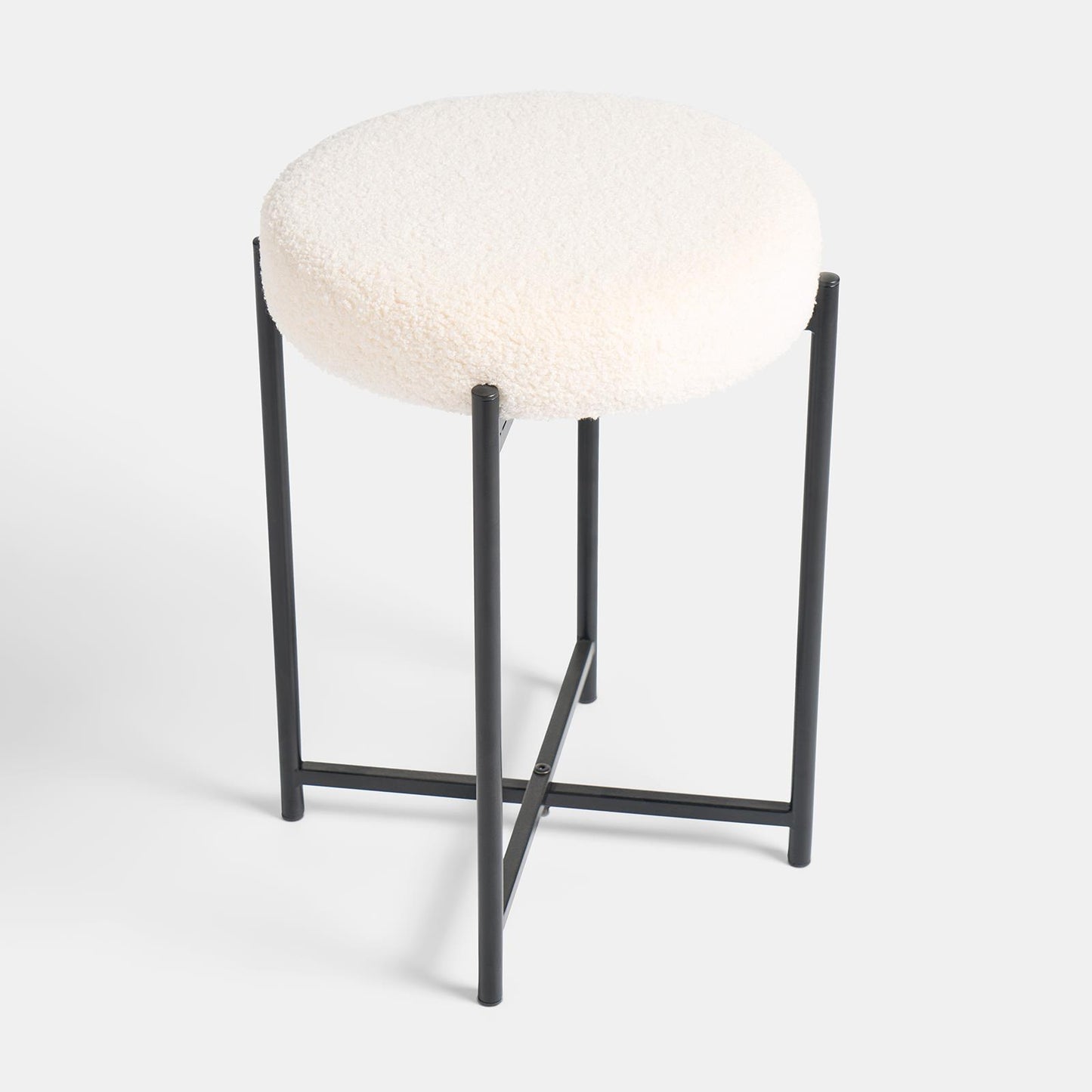 OHS Boucle Round Stool Upholstered Makeup Vanity Padded Seat Sturdy Table Chair