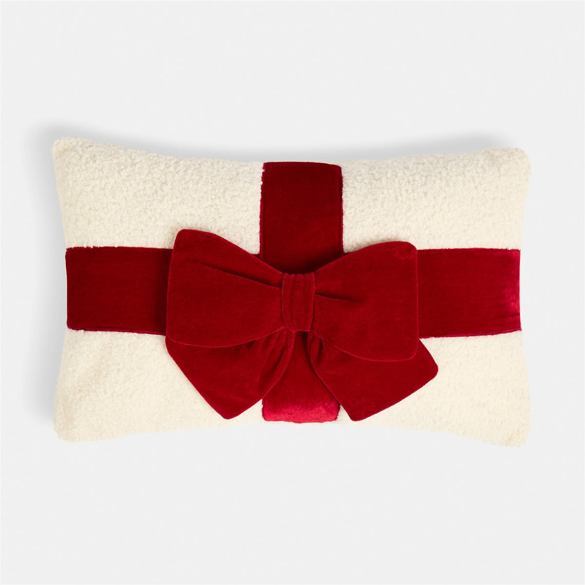 OHS Bow Wrapped Cushion Boucle Gift Decorative Novelty Filled Scatter Pillow