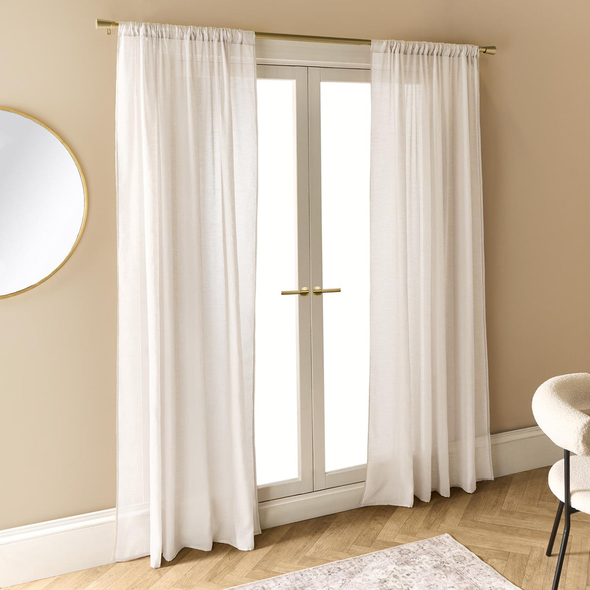 OHS Linen Look Voile Net Curtains 2 Panels Rod Slot Top Pair Home Set 55x87