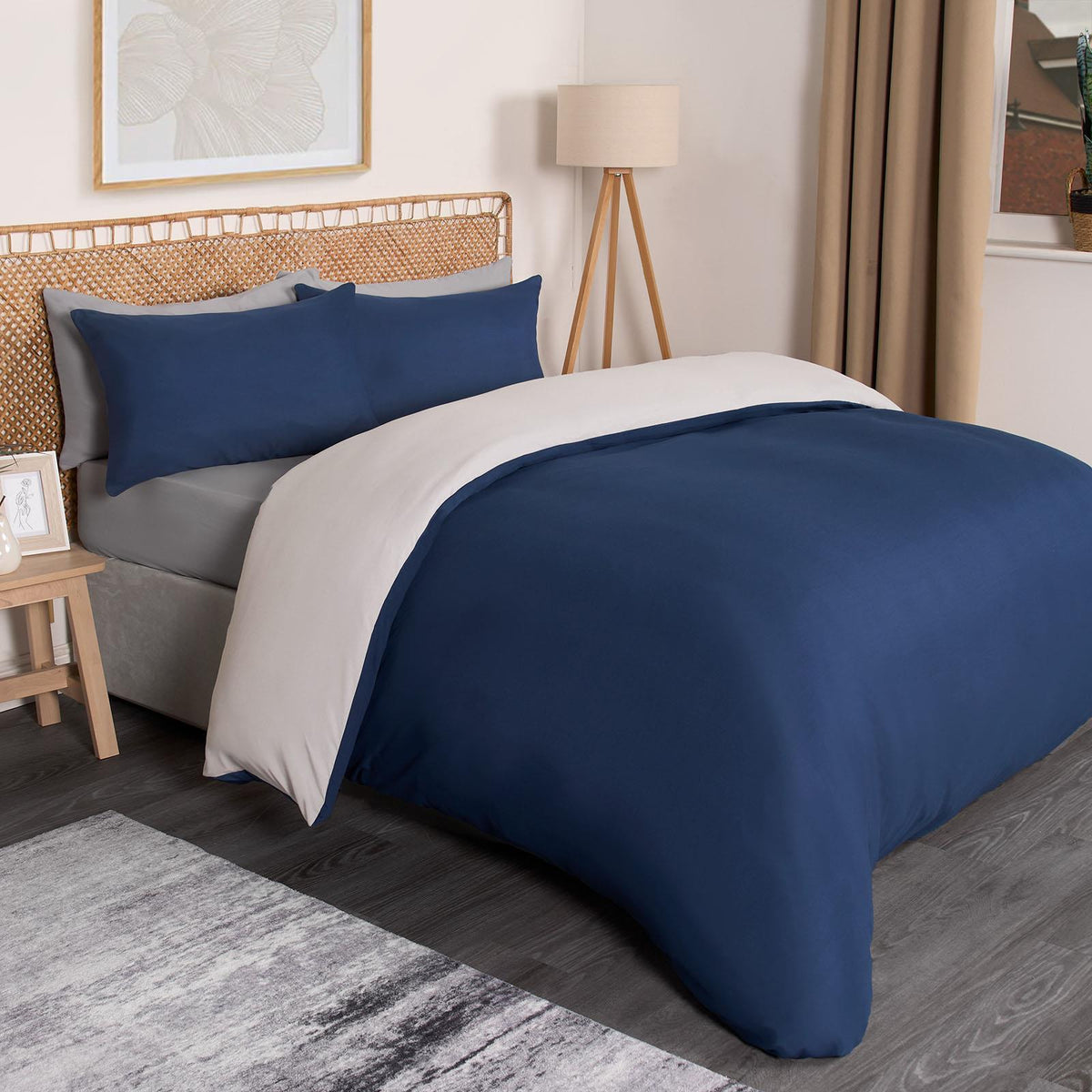 OHS Plain Duvet Cover & Pillowcase Reversible Bedding Set OR Fitted Sheet