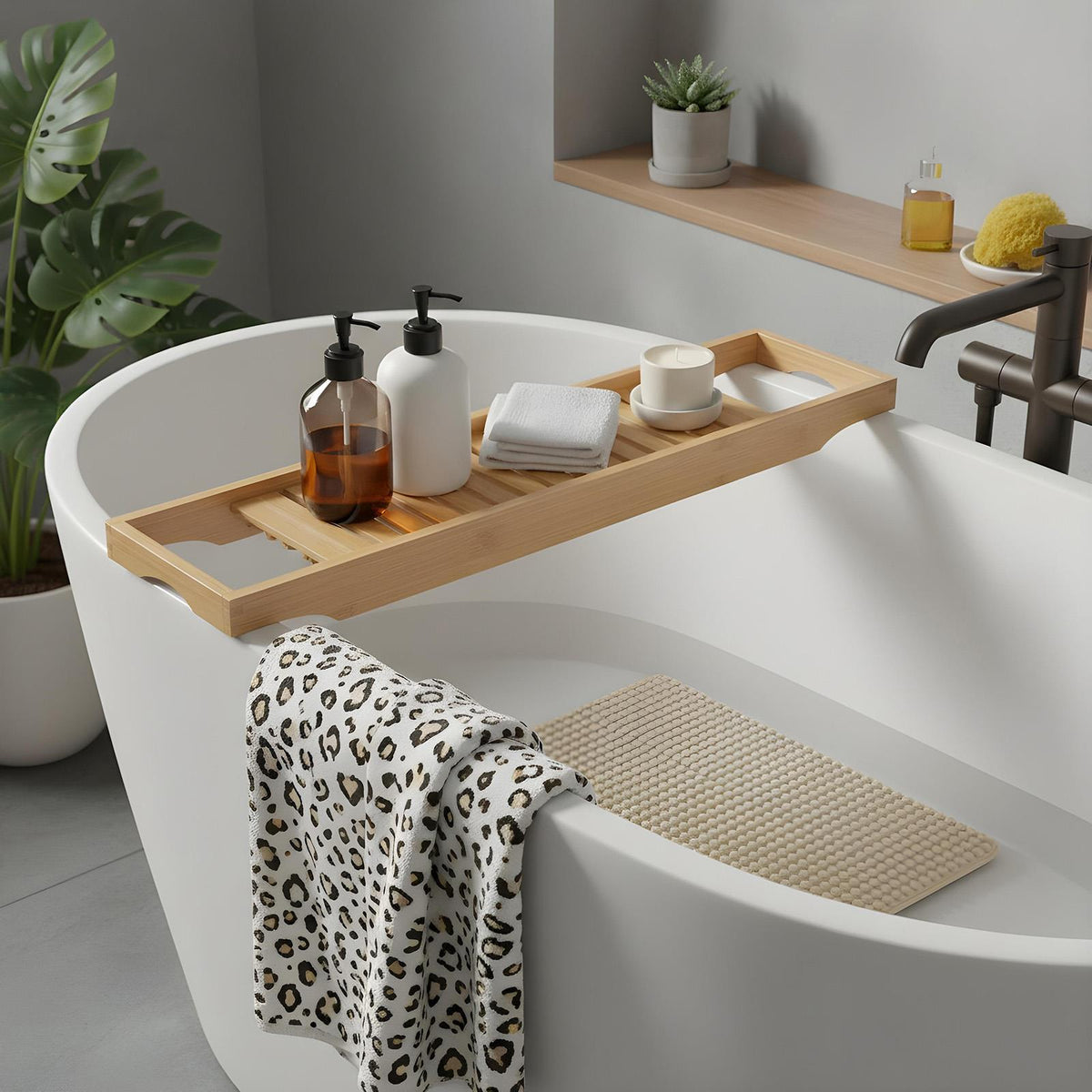OHS Bamboo Bath Tub Rack Storage Bathroom Caddy Shelf Tray Soap Holder Tidy Unit