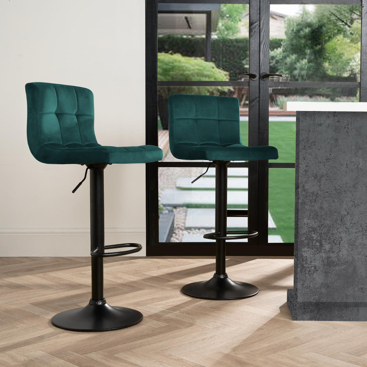 Adjustable Bar Stools x 2 Velvet Swivel Pub Seat Kitchen Breakfast Counter Chair