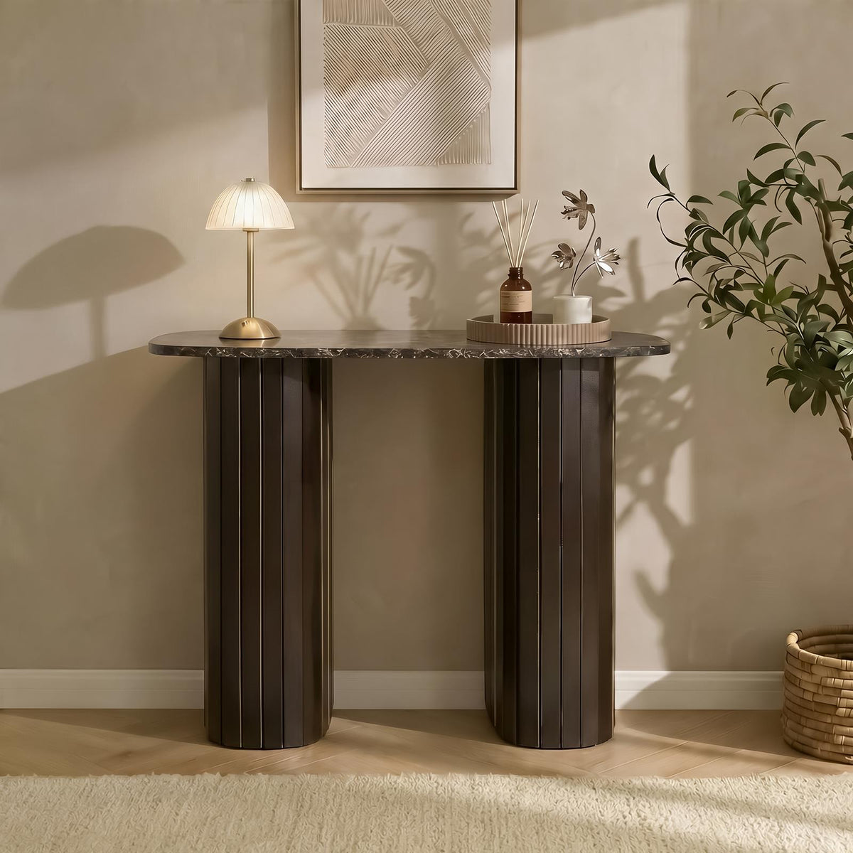 OHS Madison Console Table Ribbed Engineered Wood Entryway Display Unit Decor