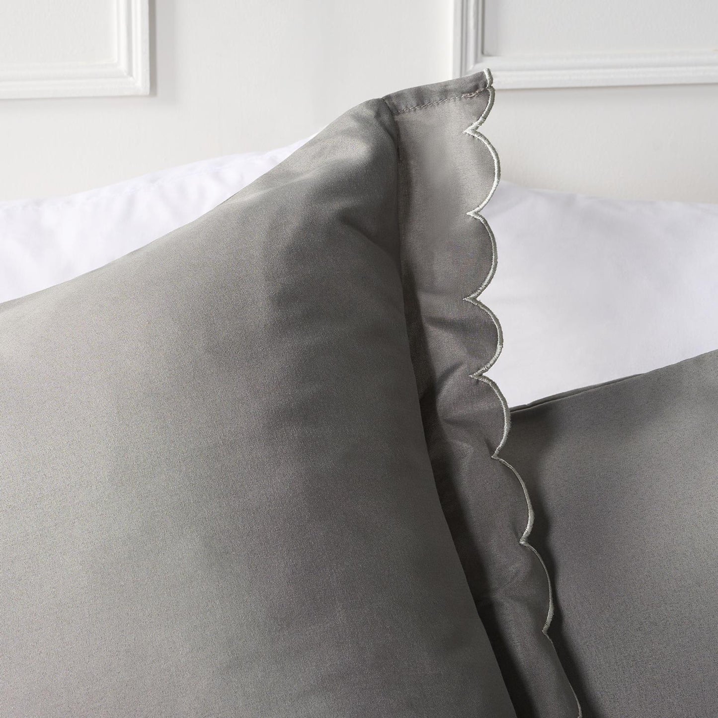 OHS Scallop Edge Bedding Set Microfibre Contrast Duvet Cover with Pillowcase