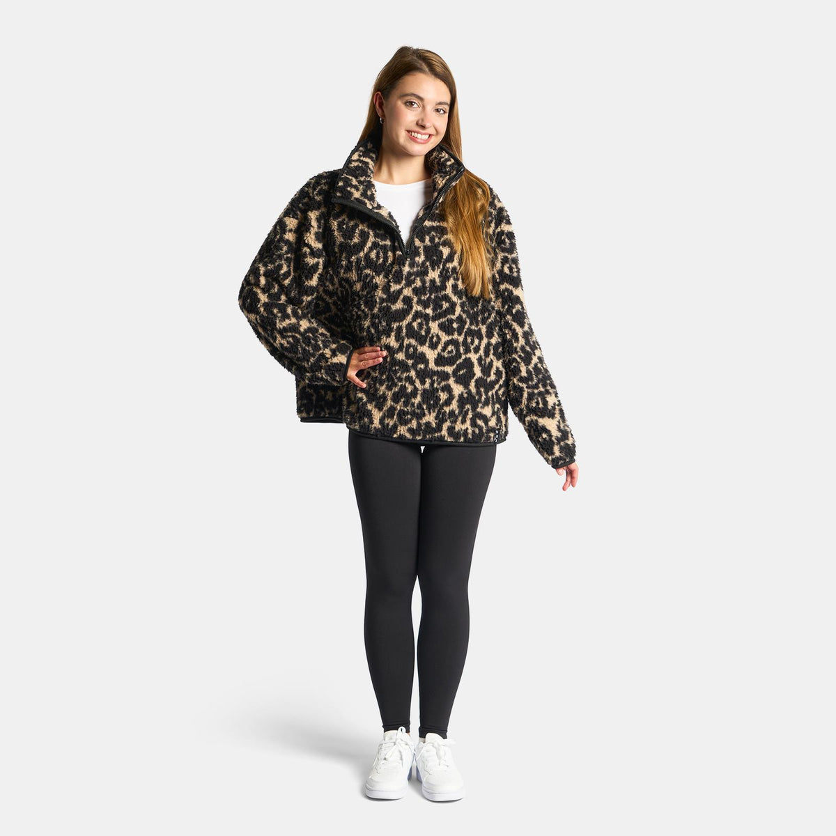 OHS Print Teddy Fleece Half Zip Jumper Womens Pullover Sweatshirt Long Sleeve