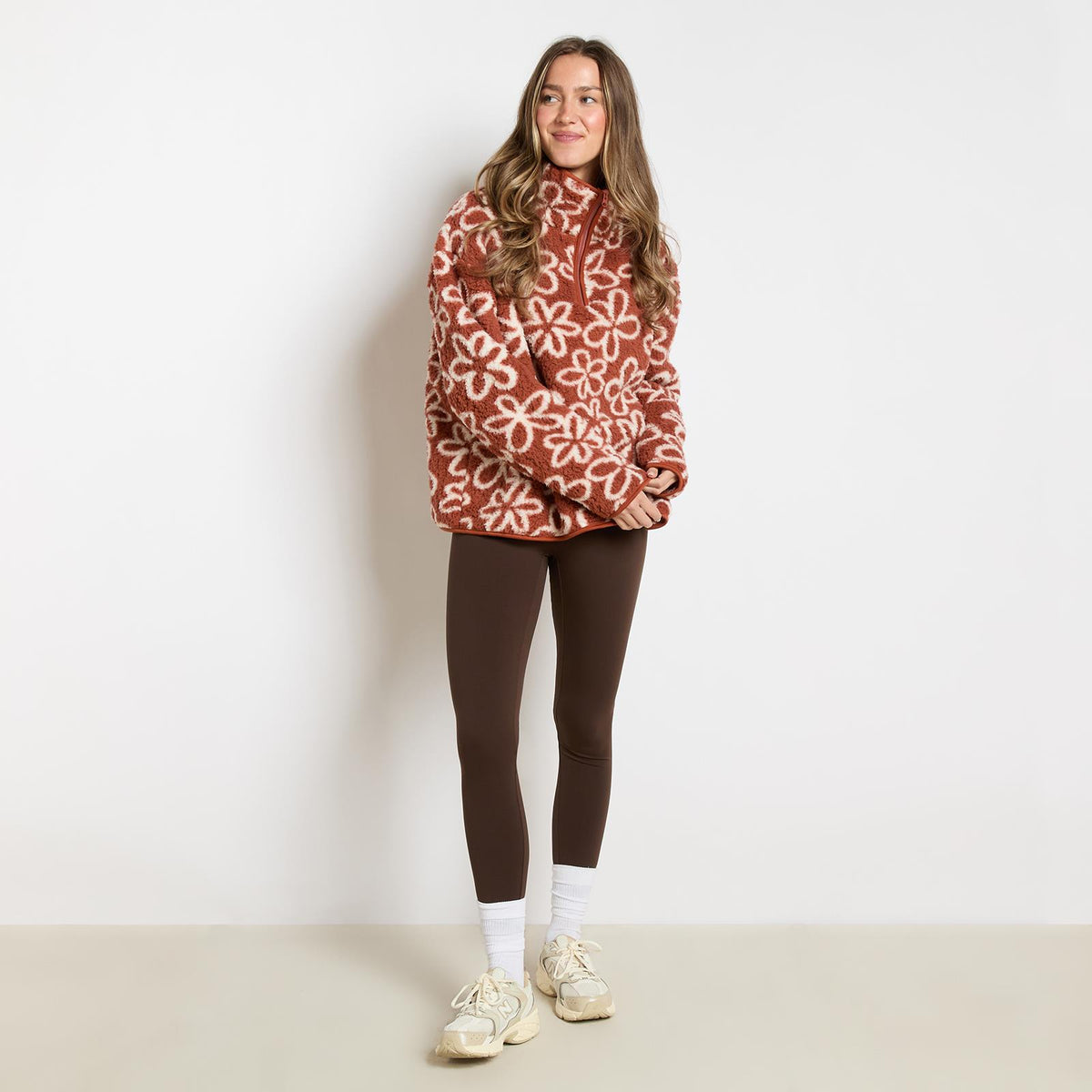 OHS Print Teddy Fleece Half Zip Jumper Womens Pullover Sweatshirt Long Sleeve