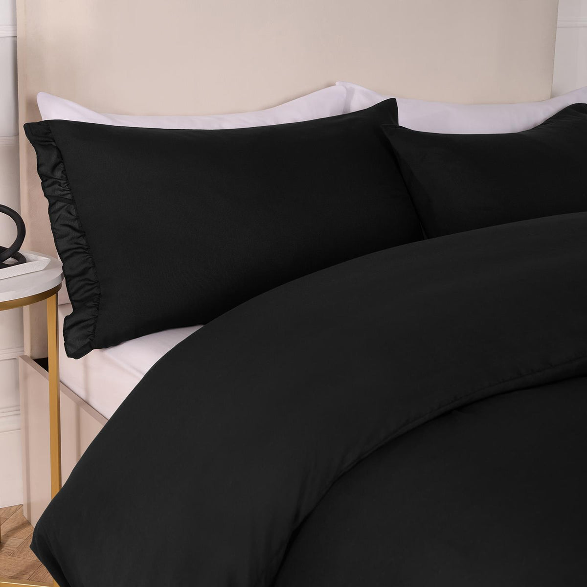 OHS Frill Edge Bedding Set Microfibre Decor Duvet Cover with Pillowcase