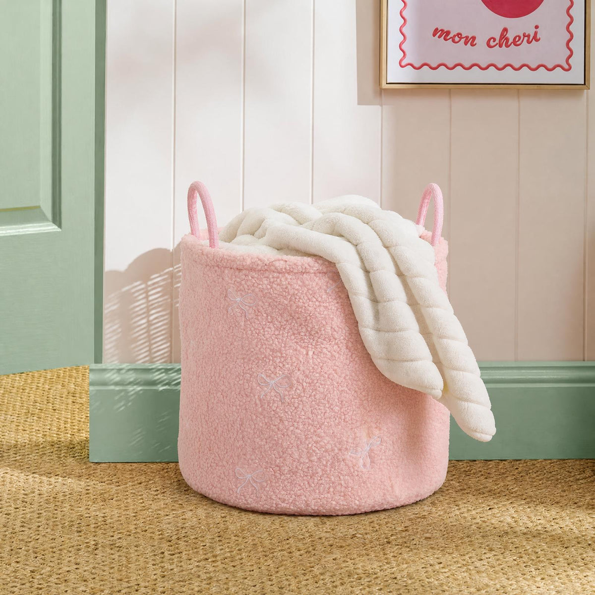 OHS Storage Basket Handles Boucle Fleece Laundry Clothes Organiser