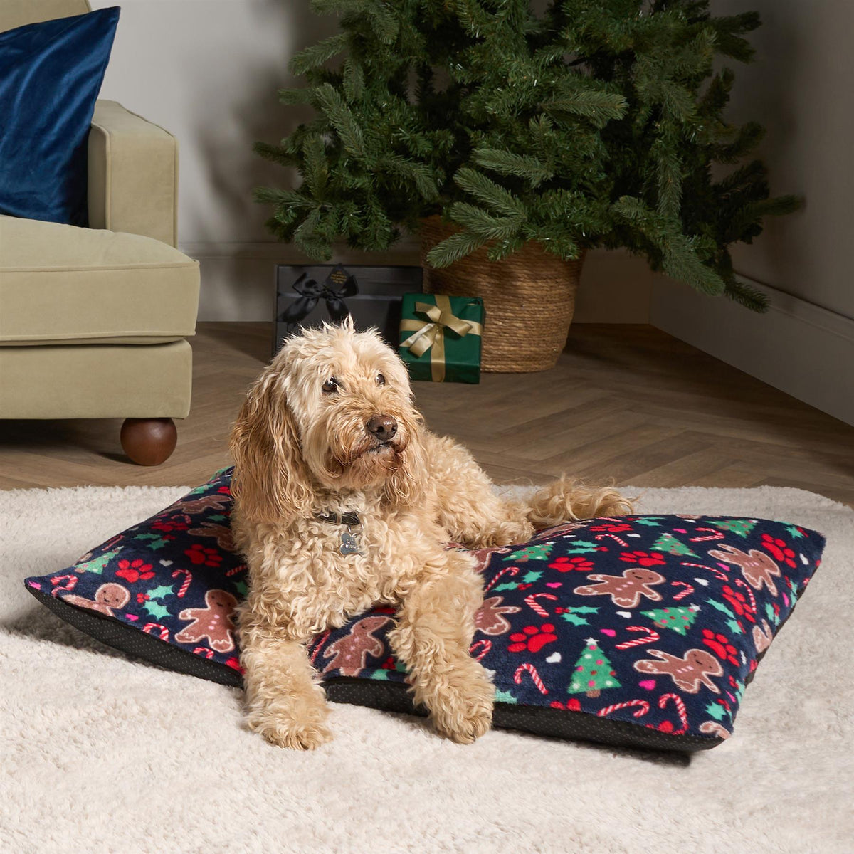 OHS Print Pet Bed Fleece Paw Checks Leopard Stripes Xmas Calming Cushion Dog Cat