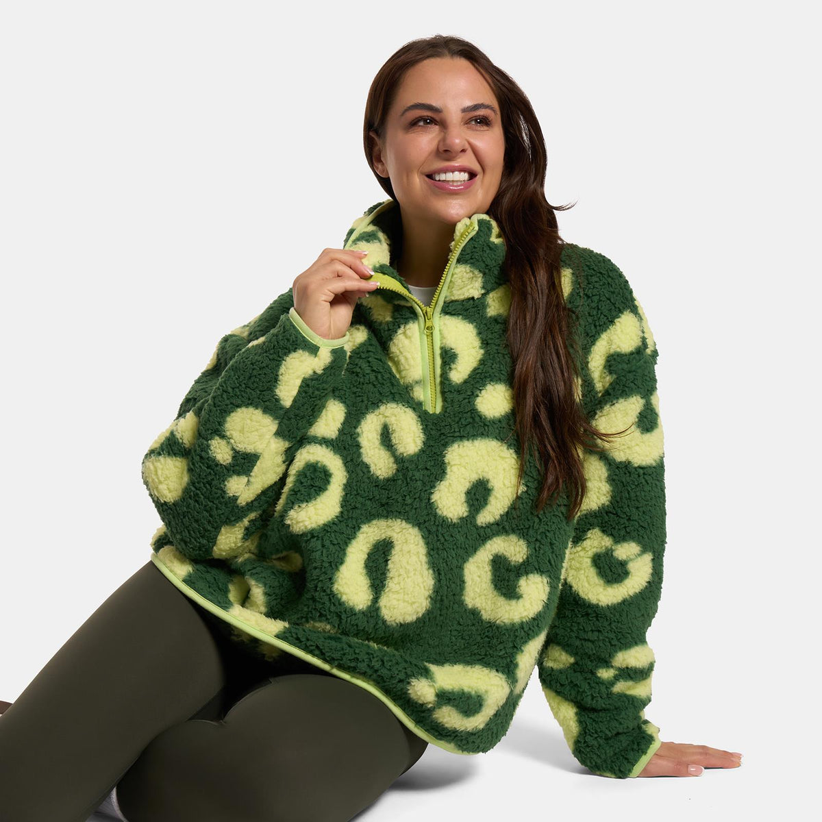 OHS Print Teddy Fleece Half Zip Jumper Womens Pullover Sweatshirt Long Sleeve