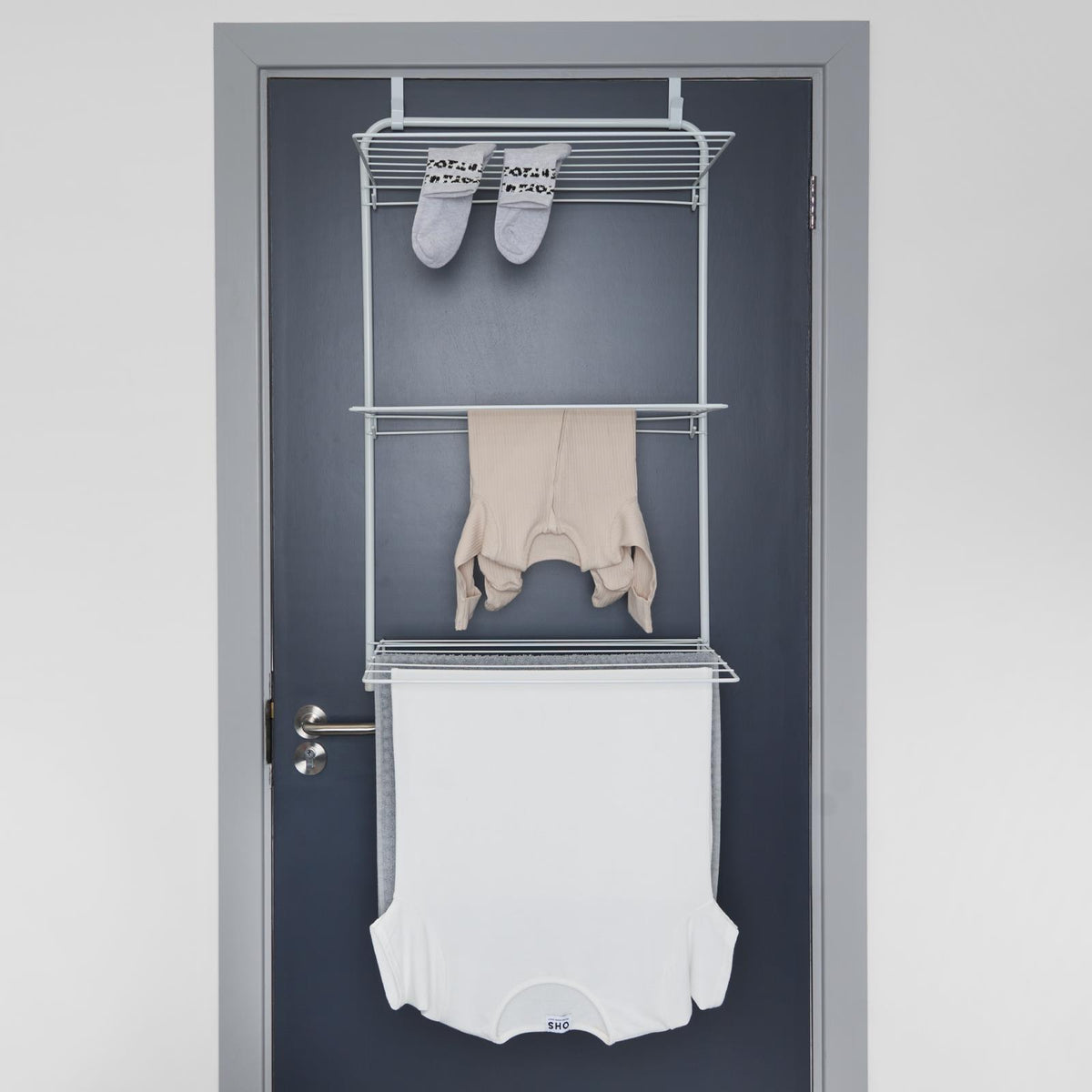 Over The Door Tiered Foldable Drying Rack Towel Storage Organiser Rail Hanger