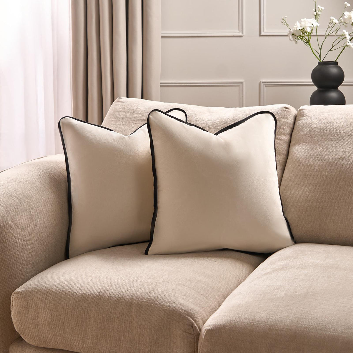 OHS Piped Edge Cushion Covers Matte Velvet Soft Luxury 2/4 Square Pillowcases