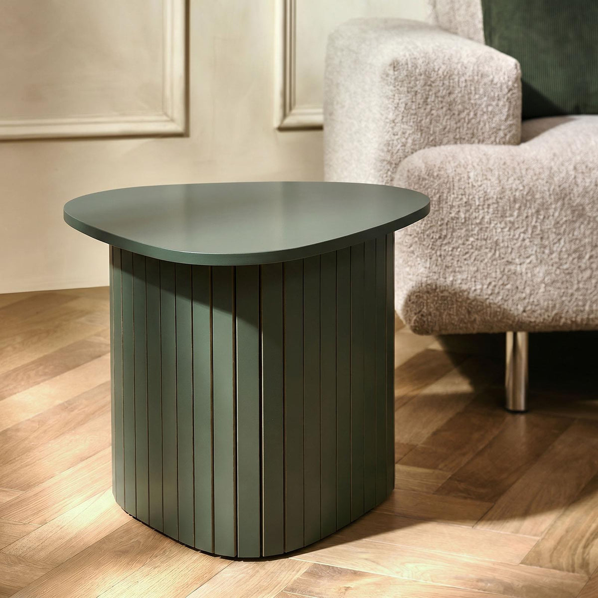 OHS Madison Side Table Ribbed Wood Effect Corner Bedside Coffee Table
