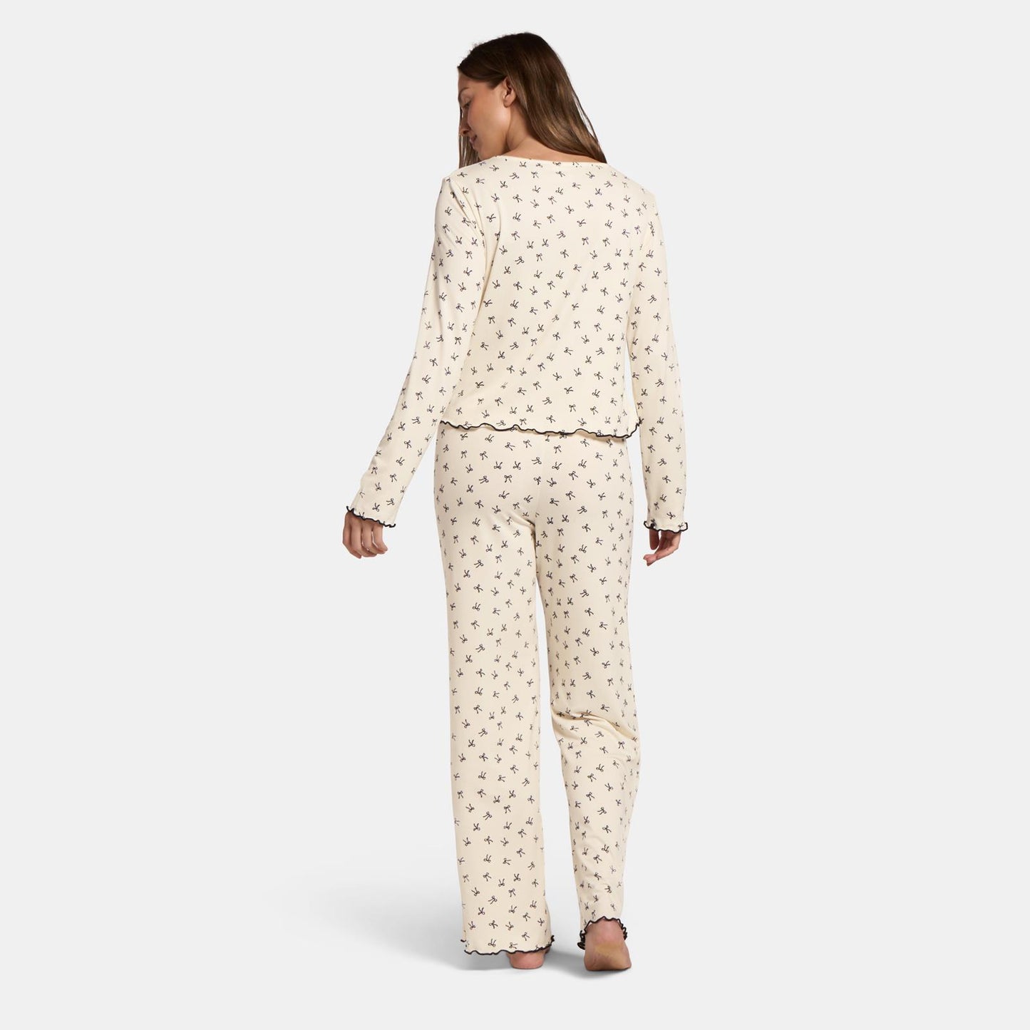 OHS Print Jersey Pyjama Set Womens Lettuce Edge Sleepwear Nightwear Loungewear