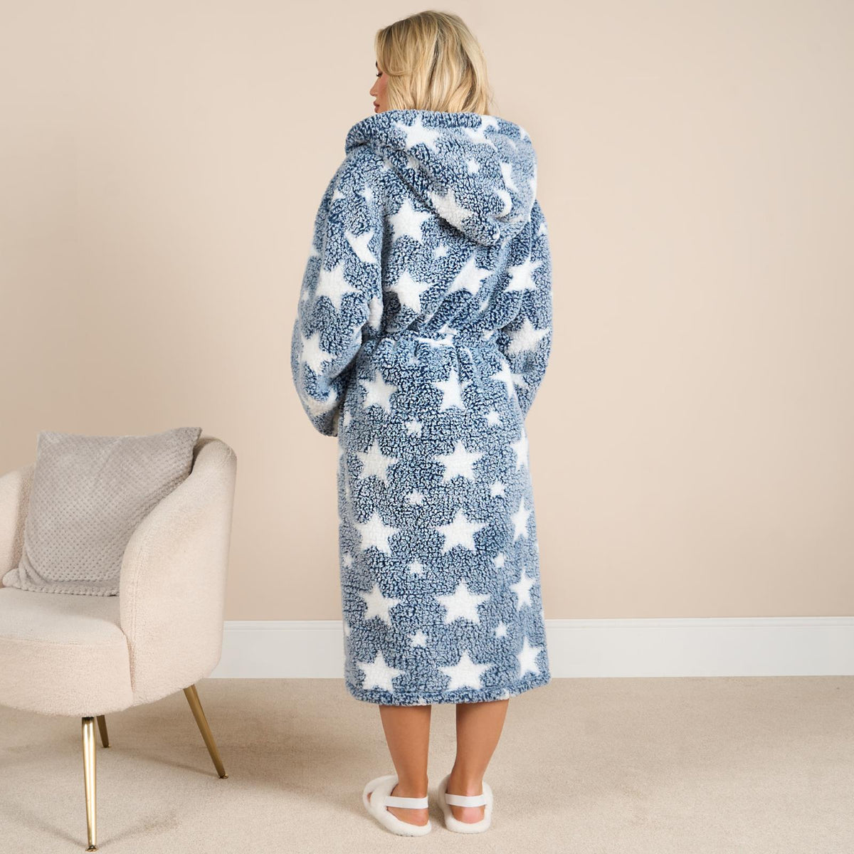 OHS Teddy Marl Dressing Gown Prints Ladies Warm Womens Loungewear Bathrobe