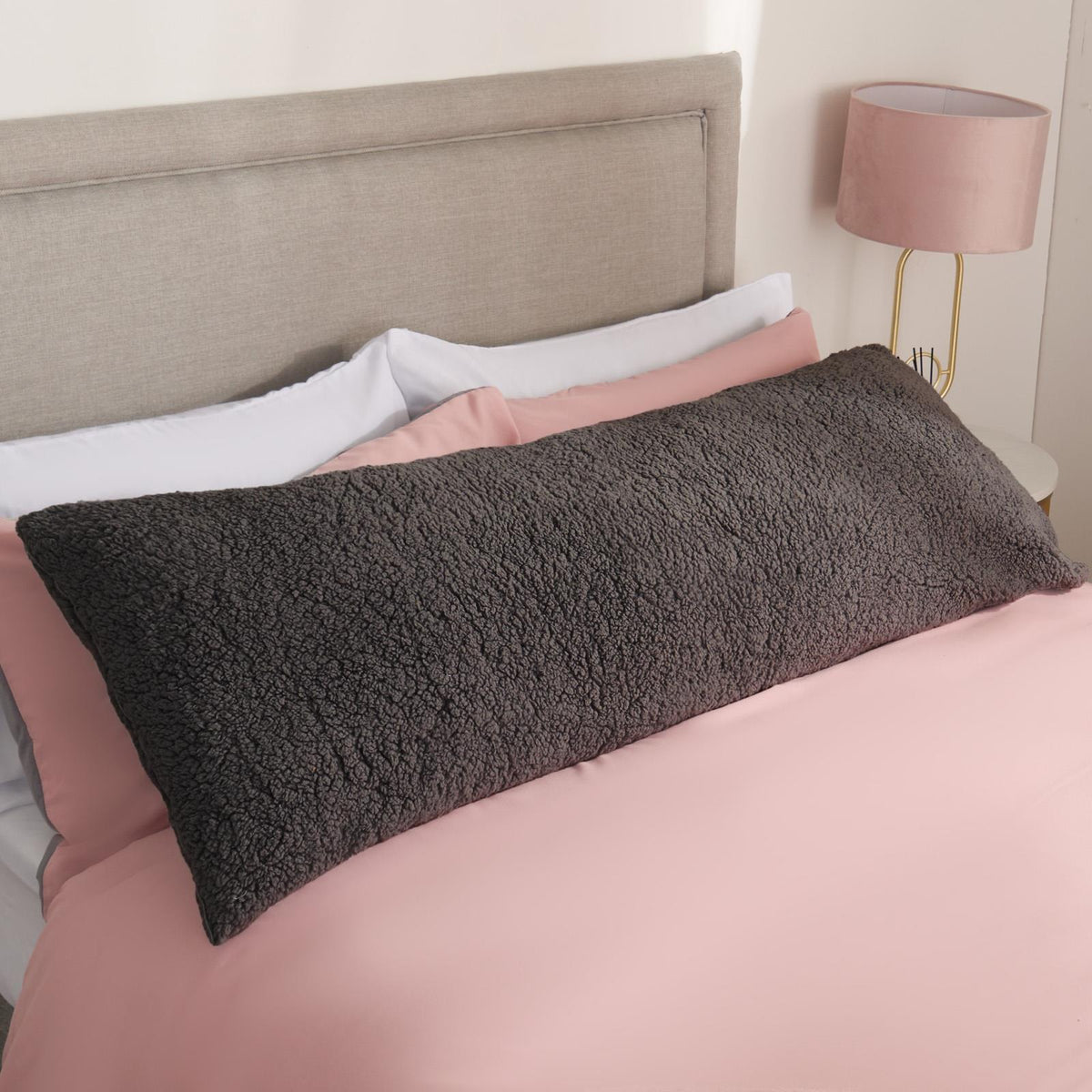 OHS Long Bolster Pillow Teddy Fleece Body Neck Pregnancy Support Cushion