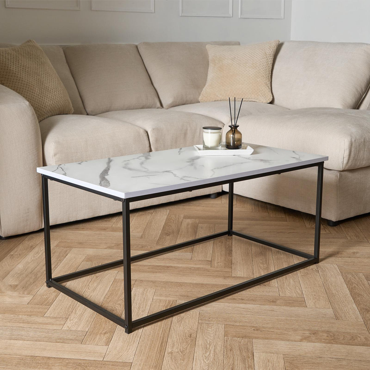 OHS Coffee Table Marble Bedside End Living Room Modern Metal Frame Home Decor