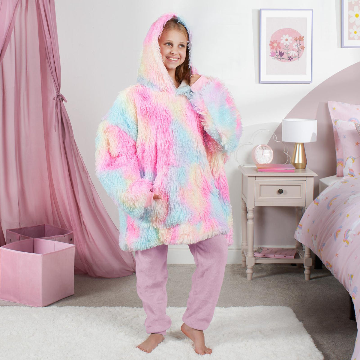 Kids Hoodie Blanket Oversized Sherpa Fleece Jumper Sweatshirt Soft Warm Throw
