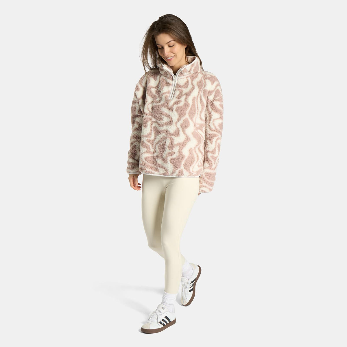 OHS Print Teddy Fleece Half Zip Jumper Womens Pullover Sweatshirt Long Sleeve