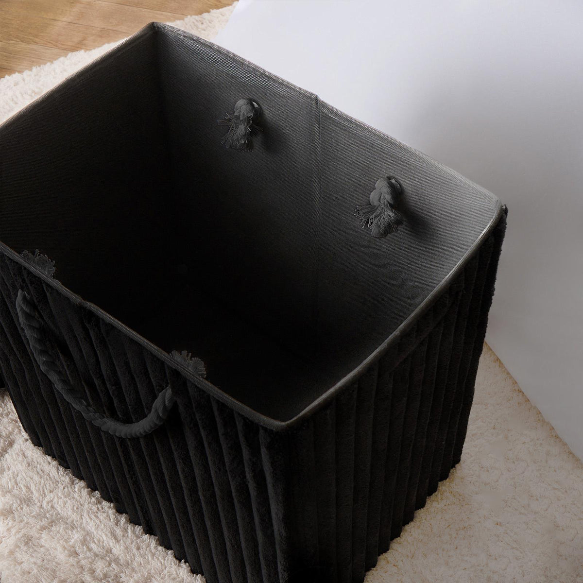 OHS Ribbed Laundry Basket with Lid Foldable Hamper Bag Washing Bin Storage