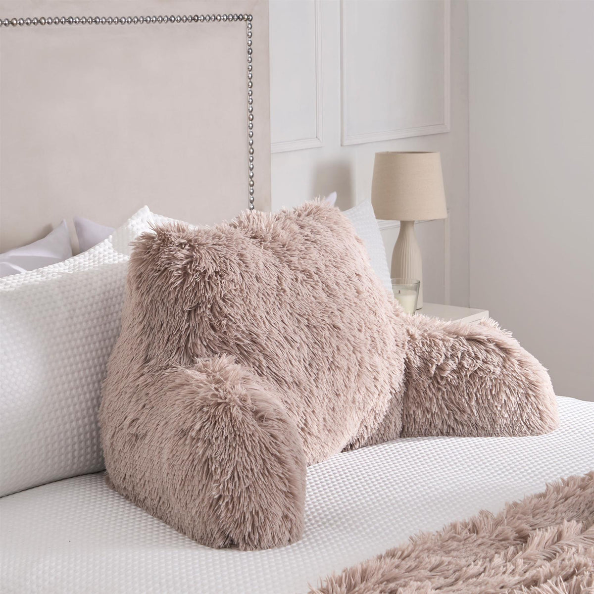 OHS Fluffy Cuddle Cushion Reading Pillow with Arms Lumbar Bed Chair