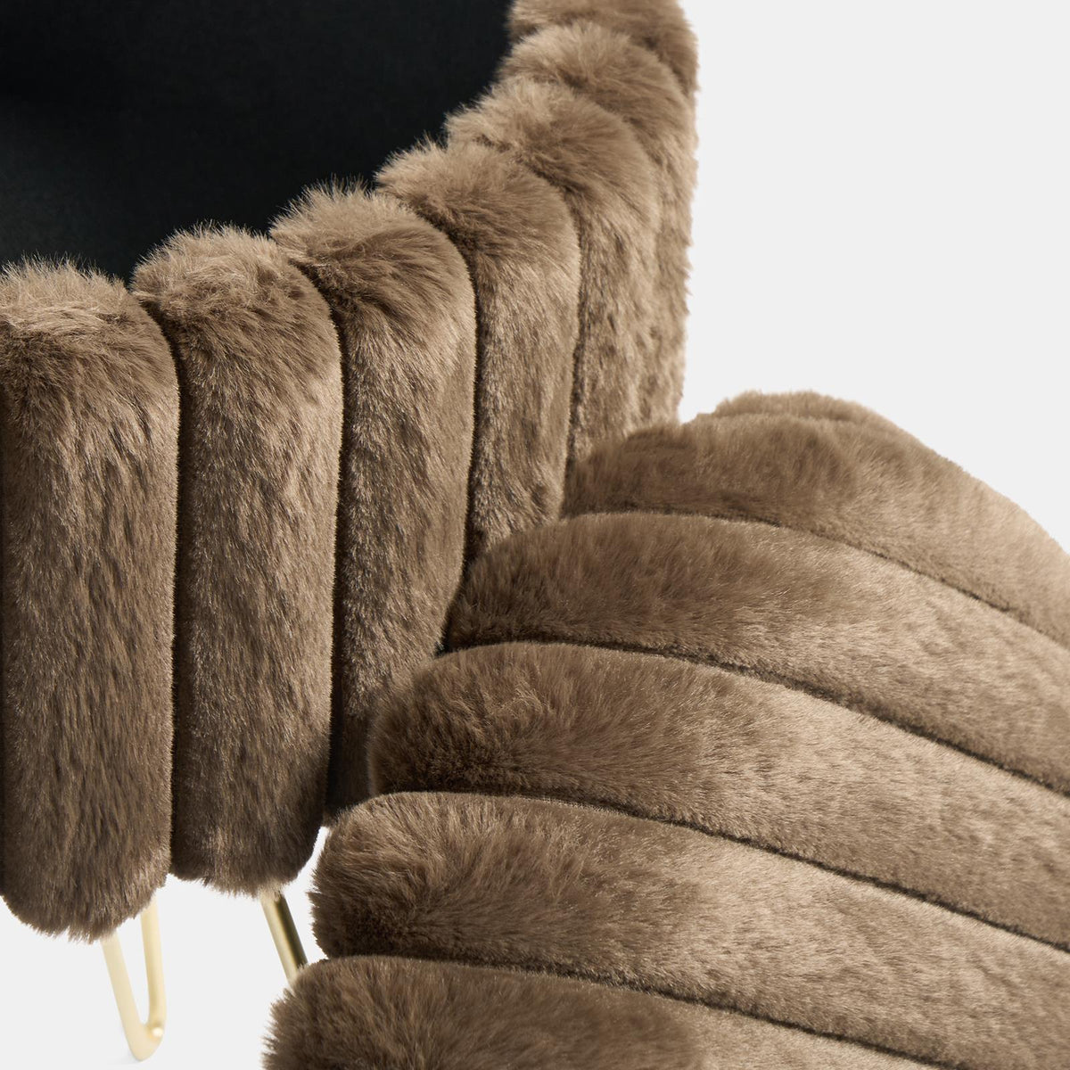 OHS Faux Fur Stool Hairpin Ribbed Fleece Round Vanity Seat Foot Rest Chair