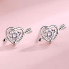 925 Sterling Silver Crystal Love Heart Stud Earrings Women Girls Jewellery Gift