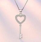 Women Crystal Heart Key Pendant Chain Necklace 925 Sterling Silver Jewellery UK