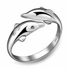 Womens Girls Dolphin Hug Adjustable Ring 925 Sterling Silver Jewellery Gift