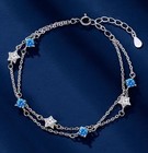 925 Sterling Silver Double Layer Star Linked Charm Bracelet Women Jewellery Gift