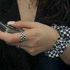 Fashion Checkerboard Heart Adjustable Ring 925 Sterling Silver Jewellery Gift