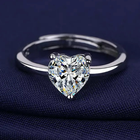 925 Sterling Silver Crystal Heart Adjustable Ring Women Girls Jewellery Gift UK