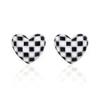 Checkerboard Heart Fashion Stud Earrings 925 Sterling Silver Women Jewellery UK