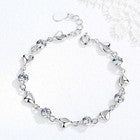 925 Sterling Silver Crystal Stone Heart Linked Charm Bracelet Women Jewellery UK