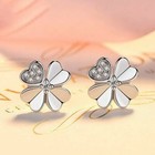 Womens Girls 925 Sterling Silver Crystal Heart Clover Stud Earrings Jewellery UK