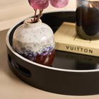 OHS Monochrome Round Tray Coffee Table Organiser Countertop Storage Serving
